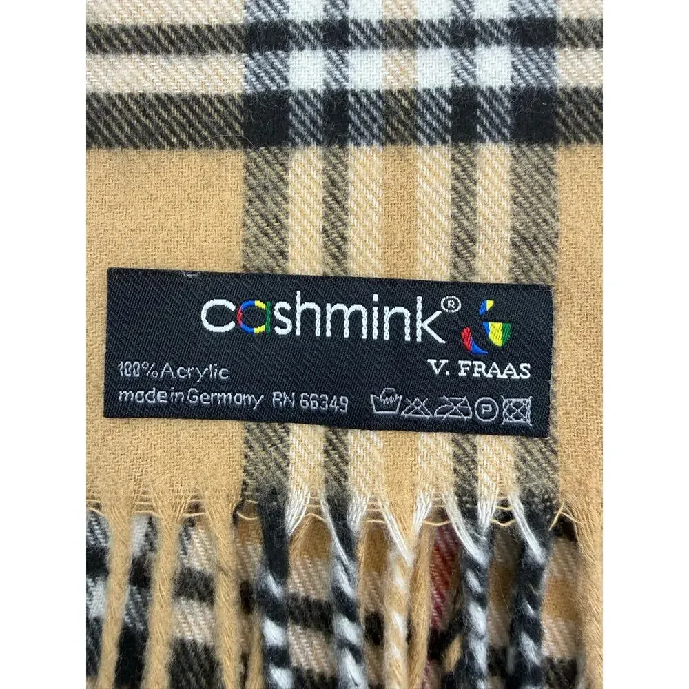 Cashmink by V. Fraas Plaid Scarf Camel Nova Check Fringe Made in Germany